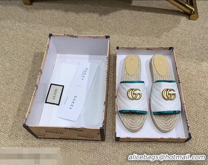 Discount Gucci Chevron Raffia Espadrilles Slides Sandals With Double G 578554 White 2019