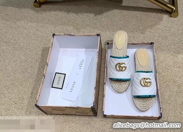 Discount Gucci Chevron Raffia Espadrilles Slides Sandals With Double G 578554 White 2019