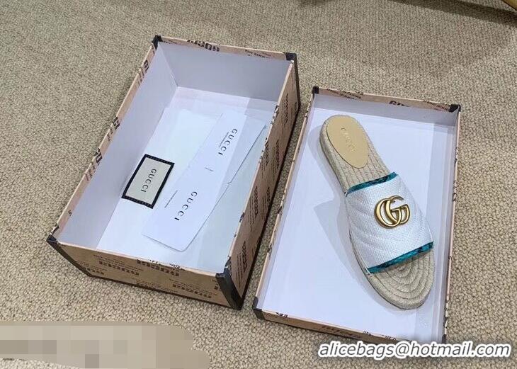 Discount Gucci Chevron Raffia Espadrilles Slides Sandals With Double G 578554 White 2019