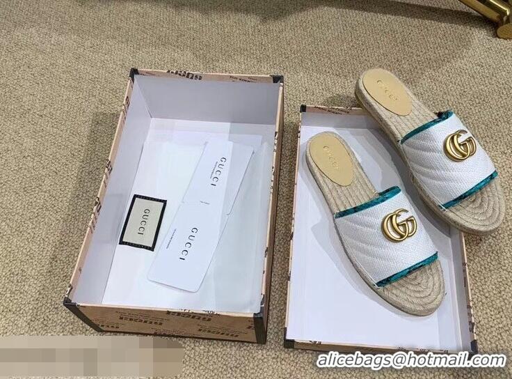 Discount Gucci Chevron Raffia Espadrilles Slides Sandals With Double G 578554 White 2019