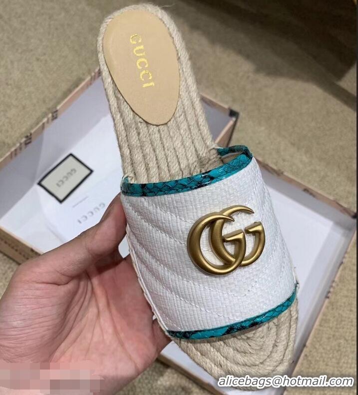 Discount Gucci Chevron Raffia Espadrilles Slides Sandals With Double G 578554 White 2019