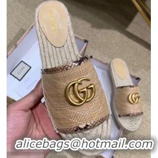 Good Taste Gucci Chevron Raffia Espadrilles Slides Sandals With Double G 578554 Beige ​2019