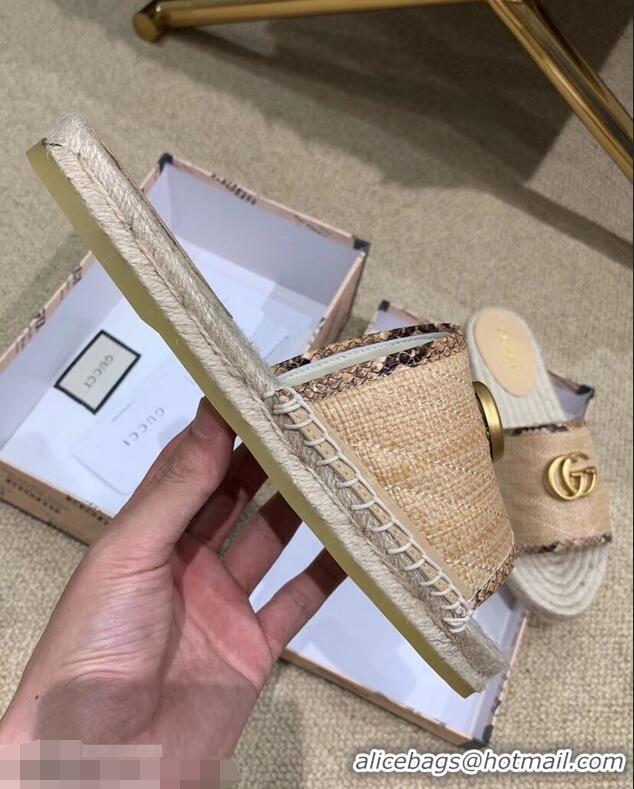 Good Taste Gucci Chevron Raffia Espadrilles Slides Sandals With Double G 578554 Beige ​2019