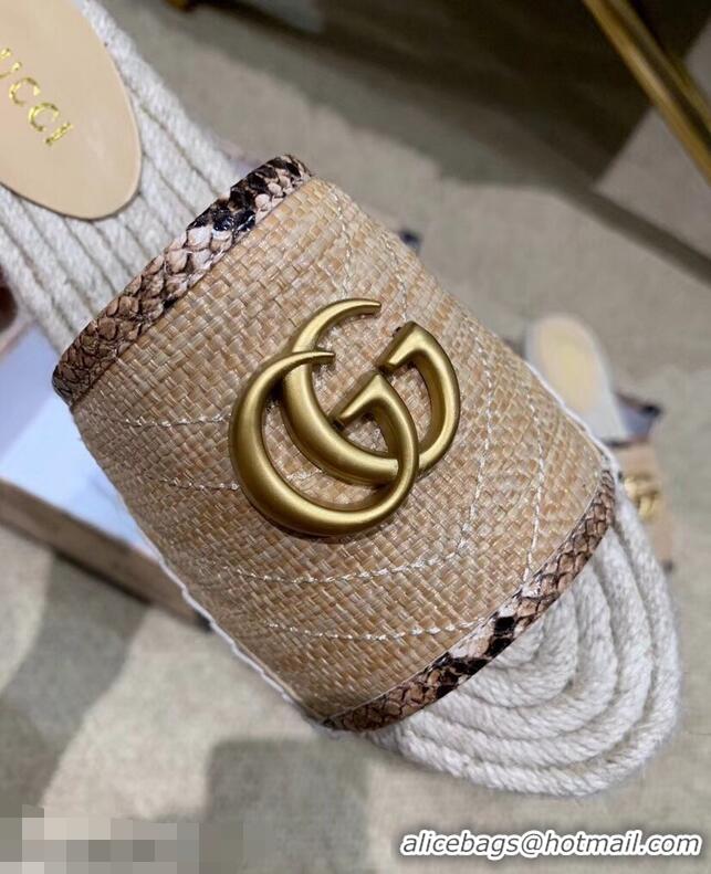 Good Taste Gucci Chevron Raffia Espadrilles Slides Sandals With Double G 578554 Beige ​2019