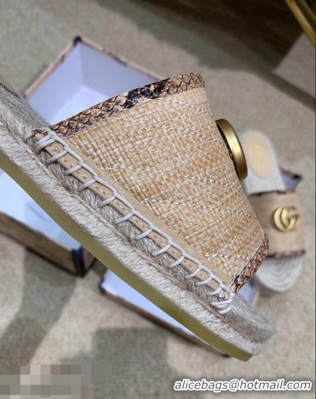 Good Taste Gucci Chevron Raffia Espadrilles Slides Sandals With Double G 578554 Beige ​2019