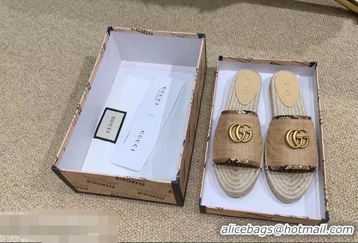 Good Taste Gucci Chevron Raffia Espadrilles Slides Sandals With Double G 578554 Beige ​2019