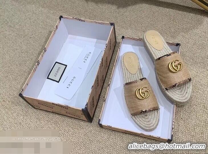 Good Taste Gucci Chevron Raffia Espadrilles Slides Sandals With Double G 578554 Beige ​2019