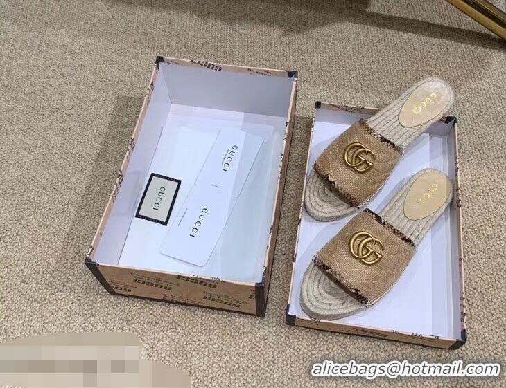 Good Taste Gucci Chevron Raffia Espadrilles Slides Sandals With Double G 578554 Beige ​2019