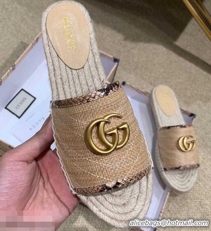 Good Taste Gucci Chevron Raffia Espadrilles Slides Sandals With Double G 578554 Beige ​2019