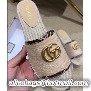 Imitation Gucci Chevron Raffia Espadrilles Slides Sandals With Double G 578554 Nude ​2019