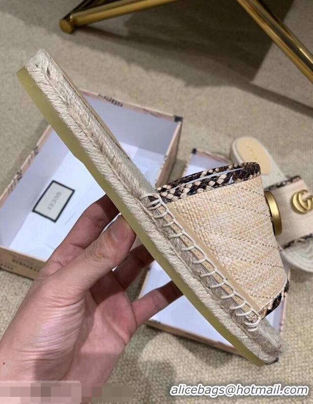 Imitation Gucci Chevron Raffia Espadrilles Slides Sandals With Double G 578554 Nude ​2019