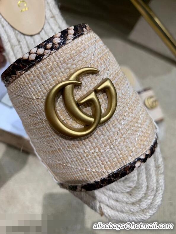 Imitation Gucci Chevron Raffia Espadrilles Slides Sandals With Double G 578554 Nude ​2019