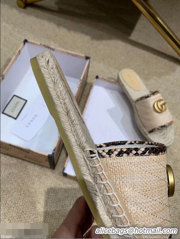 Imitation Gucci Chevron Raffia Espadrilles Slides Sandals With Double G 578554 Nude ​2019