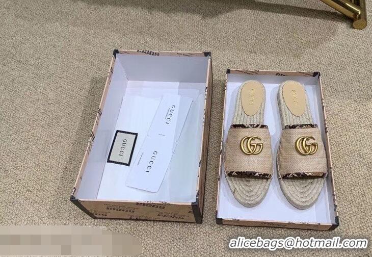 Imitation Gucci Chevron Raffia Espadrilles Slides Sandals With Double G 578554 Nude ​2019