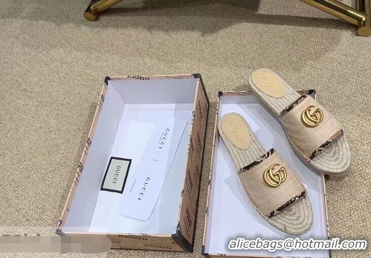 Imitation Gucci Chevron Raffia Espadrilles Slides Sandals With Double G 578554 Nude ​2019