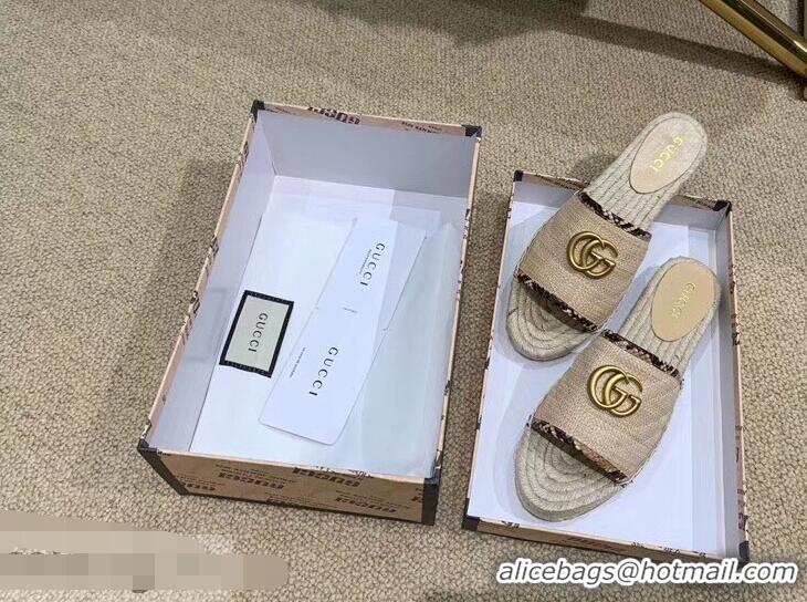 Imitation Gucci Chevron Raffia Espadrilles Slides Sandals With Double G 578554 Nude ​2019