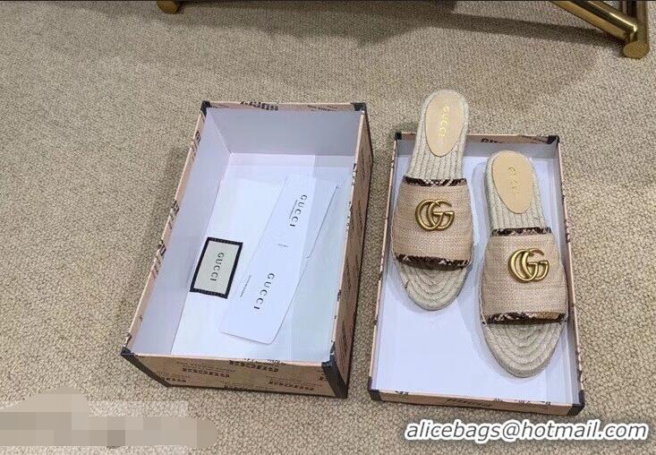 Imitation Gucci Chevron Raffia Espadrilles Slides Sandals With Double G 578554 Nude ​2019