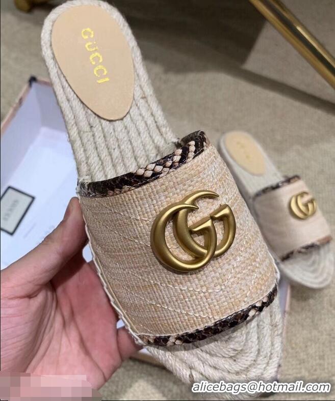 Imitation Gucci Chevron Raffia Espadrilles Slides Sandals With Double G 578554 Nude ​2019