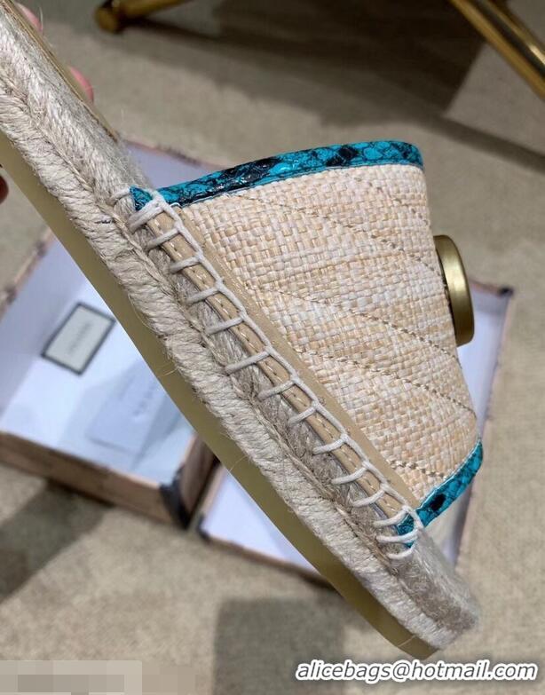 Chic Gucci Chevron Raffia Espadrilles Slides Sandals With Double G 578554 Nude/Turquoise 2019