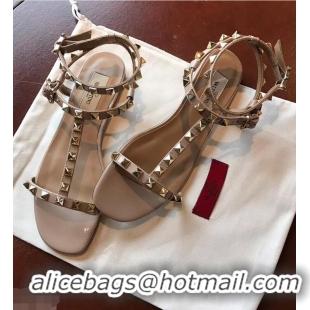 Shop Duplicate VALENTINO ROCKSTUD FLAT SANDALS VA8401 NUDE SUMMER 2019