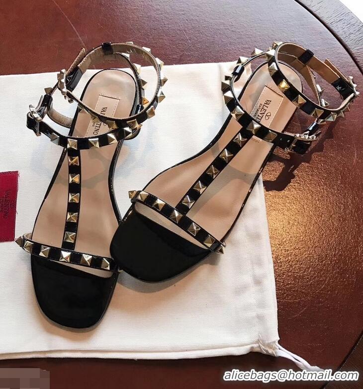 Popular Style VALENTINO ROCKSTUD FLAT SANDALS VA8401 BLACK ​SUMMER 2019