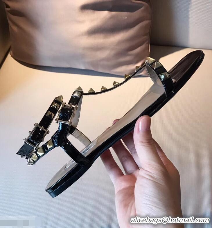 Popular Style VALENTINO ROCKSTUD FLAT SANDALS VA8401 BLACK ​SUMMER 2019