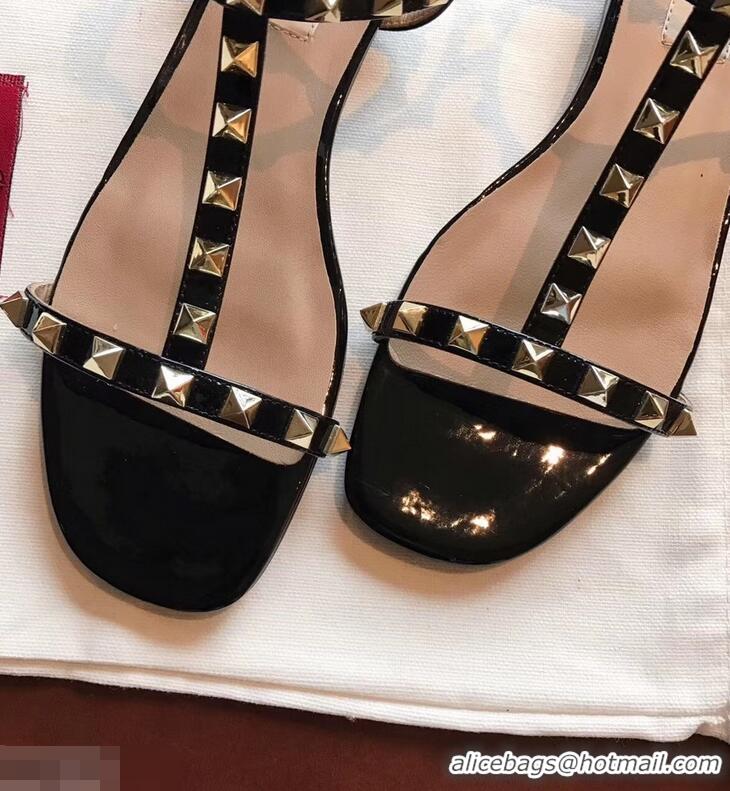 Popular Style VALENTINO ROCKSTUD FLAT SANDALS VA8401 BLACK ​SUMMER 2019