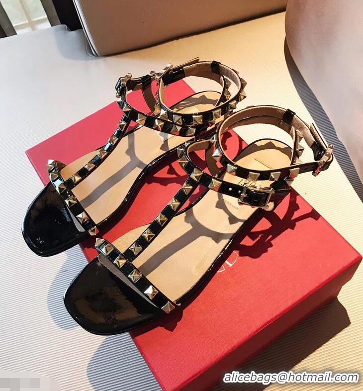 Popular Style VALENTINO ROCKSTUD FLAT SANDALS VA8401 BLACK ​SUMMER 2019