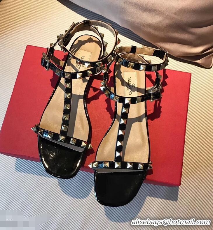 Popular Style VALENTINO ROCKSTUD FLAT SANDALS VA8401 BLACK ​SUMMER 2019