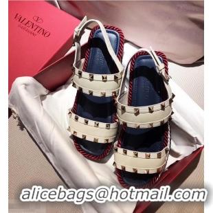 Lower Price VALENTINO ROCKSTUD FLAT MACRO STUD SANDALS VA8404 WHITE SUMMER 2019