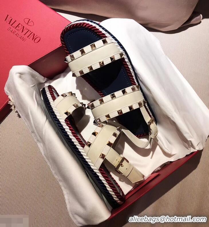 Lower Price VALENTINO ROCKSTUD FLAT MACRO STUD SANDALS VA8404 WHITE SUMMER 2019