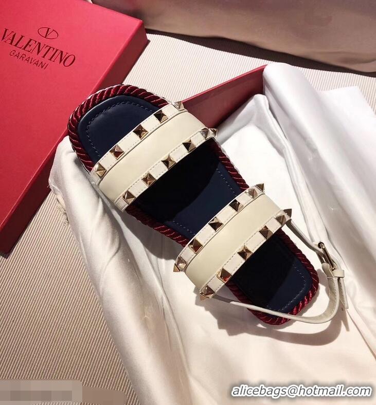 Lower Price VALENTINO ROCKSTUD FLAT MACRO STUD SANDALS VA8404 WHITE SUMMER 2019