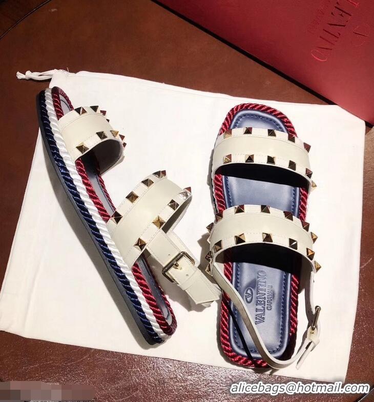 Lower Price VALENTINO ROCKSTUD FLAT MACRO STUD SANDALS VA8404 WHITE SUMMER 2019