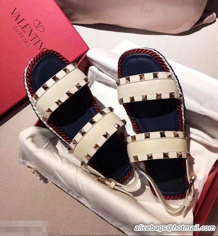 Lower Price VALENTINO ROCKSTUD FLAT MACRO STUD SANDALS VA8404 WHITE SUMMER 2019