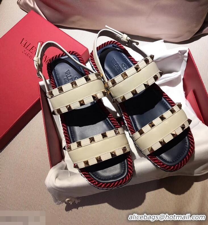 Lower Price VALENTINO ROCKSTUD FLAT MACRO STUD SANDALS VA8404 WHITE SUMMER 2019