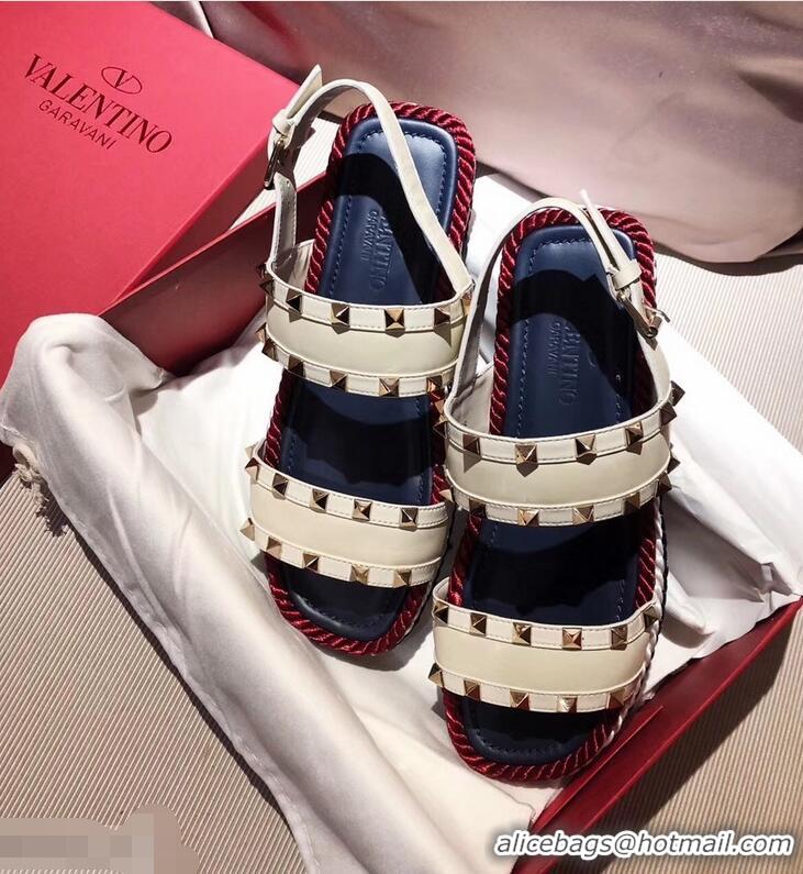 Lower Price VALENTINO ROCKSTUD FLAT MACRO STUD SANDALS VA8404 WHITE SUMMER 2019