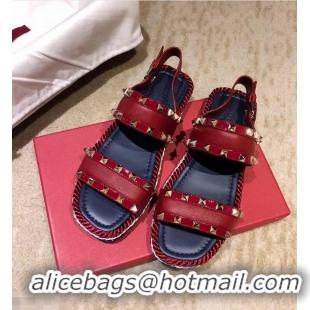 Top Design VALENTINO ROCKSTUD FLAT MACRO STUD SANDALS VA8404 RED SUMMER 2019