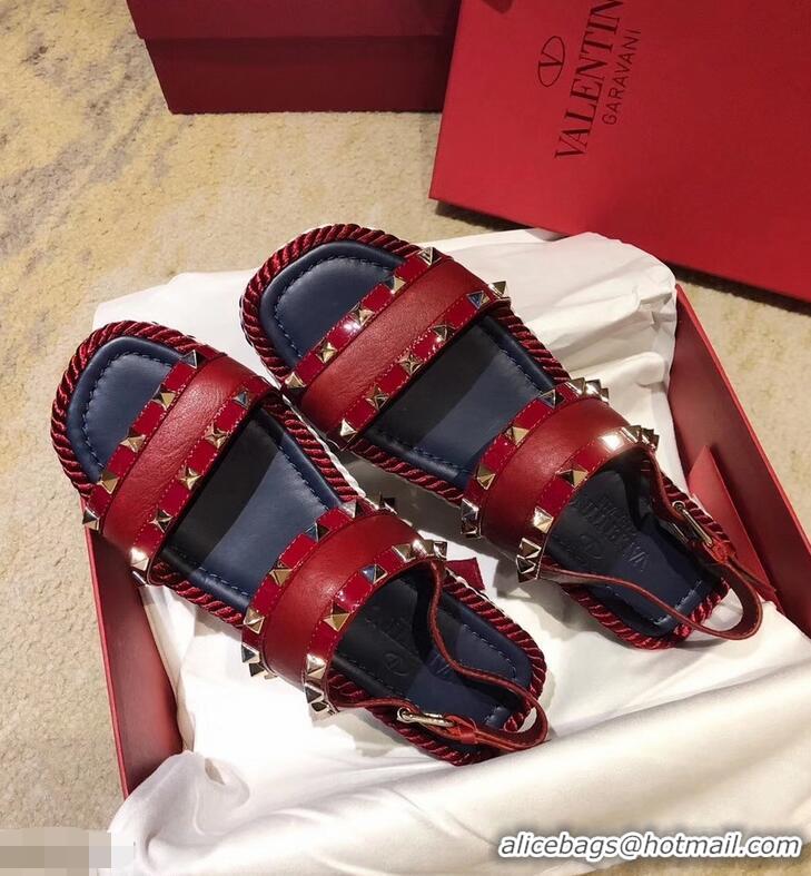 Top Design VALENTINO ROCKSTUD FLAT MACRO STUD SANDALS VA8404 RED SUMMER 2019