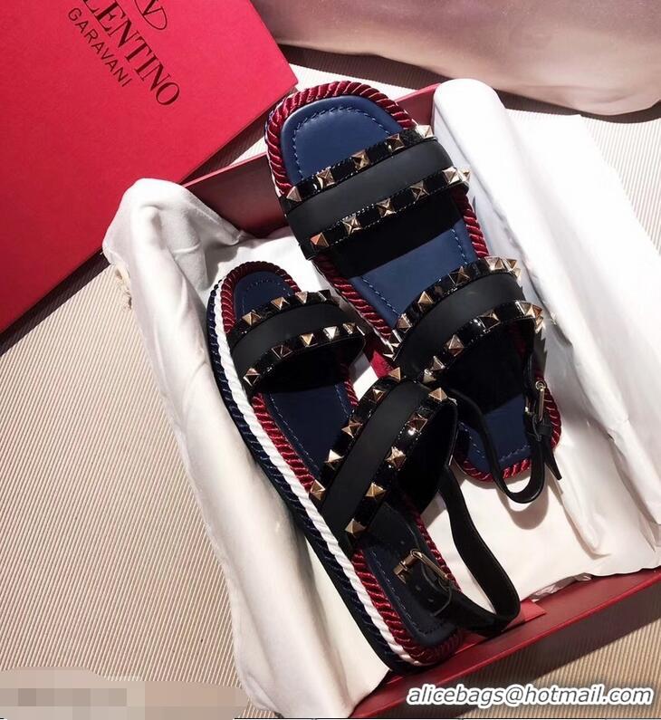 Trendy Design VALENTINO ROCKSTUD FLAT MACRO STUD SANDALS VA8404 BLACK ​SUMMER 2019