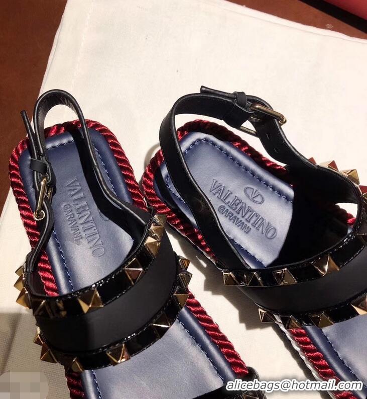 Trendy Design VALENTINO ROCKSTUD FLAT MACRO STUD SANDALS VA8404 BLACK ​SUMMER 2019