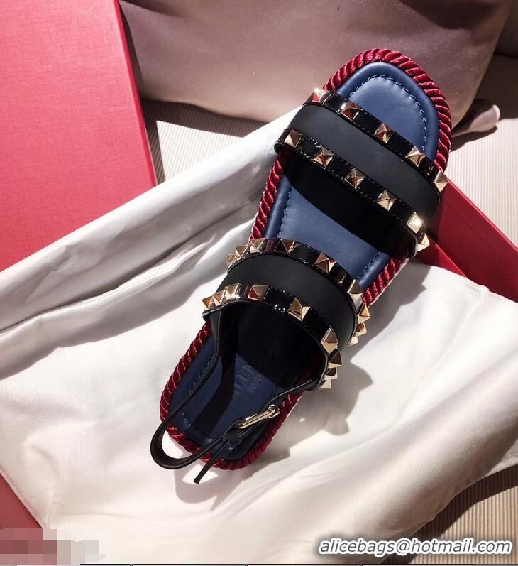 Trendy Design VALENTINO ROCKSTUD FLAT MACRO STUD SANDALS VA8404 BLACK ​SUMMER 2019