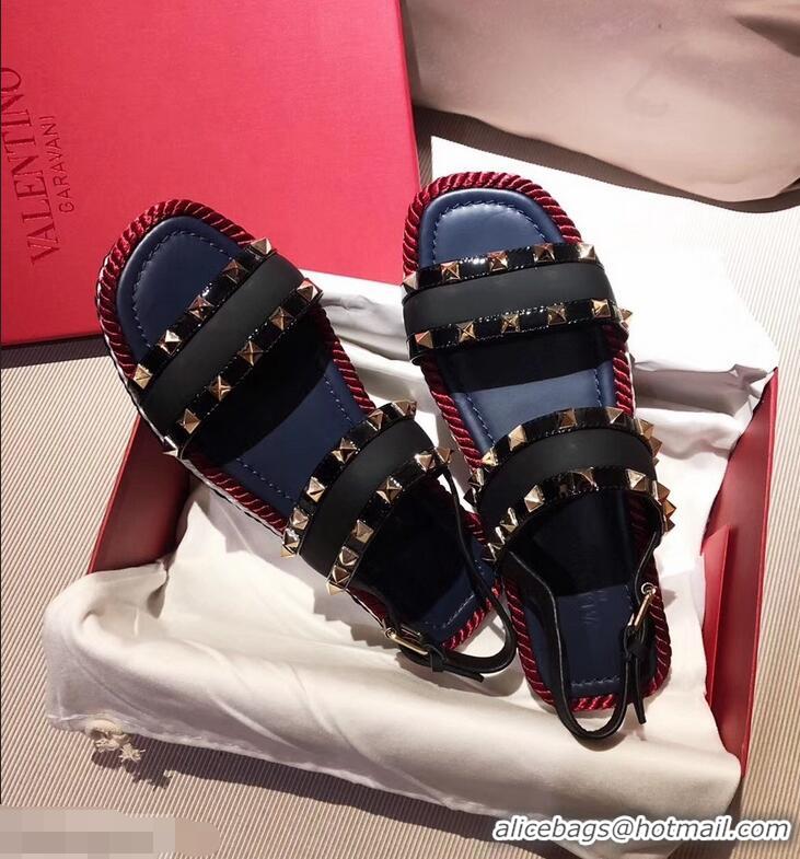 Trendy Design VALENTINO ROCKSTUD FLAT MACRO STUD SANDALS VA8404 BLACK ​SUMMER 2019