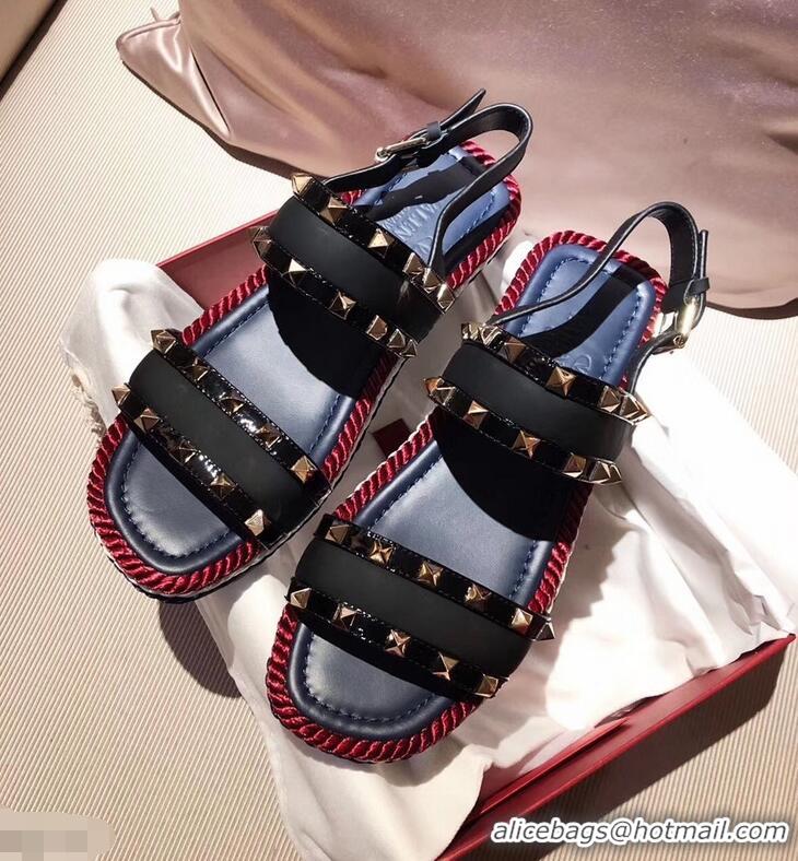 Trendy Design VALENTINO ROCKSTUD FLAT MACRO STUD SANDALS VA8404 BLACK ​SUMMER 2019