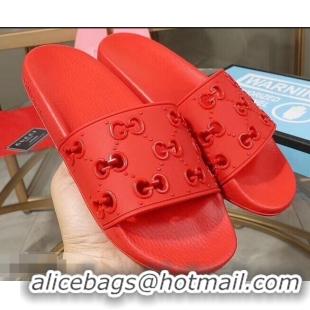 Fashion Discount Gucci Rubber GG Slide Sandals 952730 Red 2019