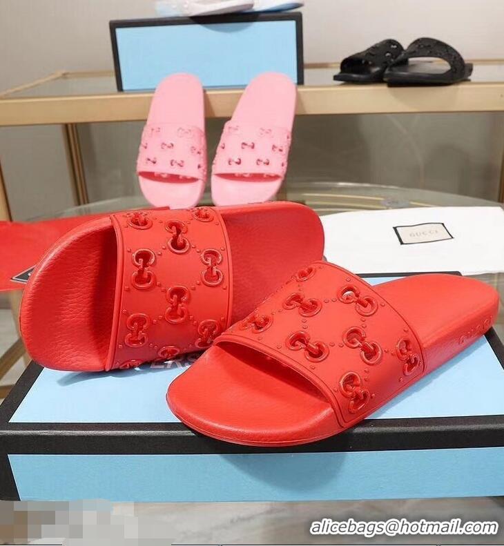 Fashion Discount Gucci Rubber GG Slide Sandals 952730 Red 2019