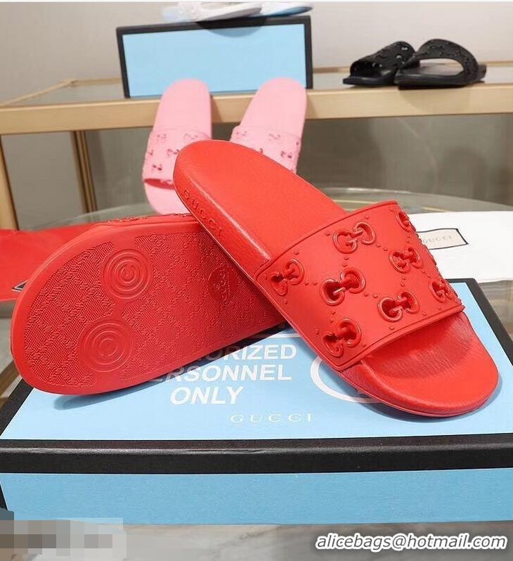 Fashion Discount Gucci Rubber GG Slide Sandals 952730 Red 2019