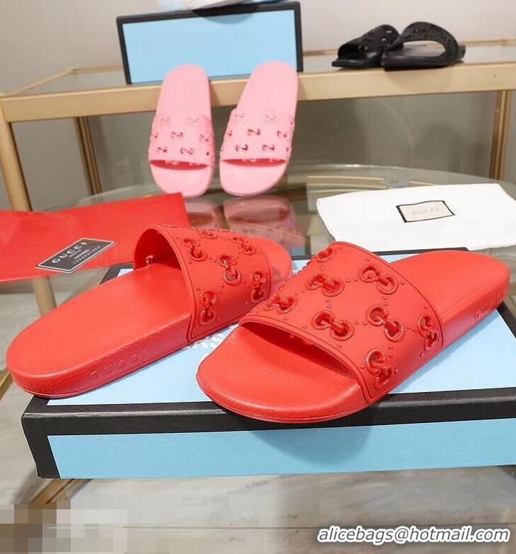 Fashion Discount Gucci Rubber GG Slide Sandals 952730 Red 2019