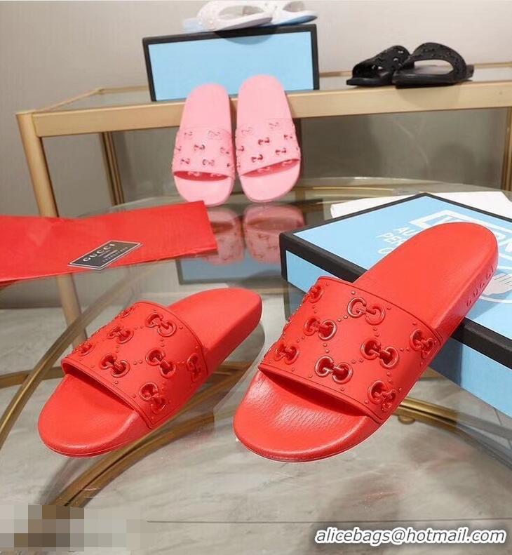 Fashion Discount Gucci Rubber GG Slide Sandals 952730 Red 2019