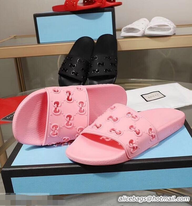 Imitation Discount Gucci Rubber GG Slide Sandals 952730 Pink 2019