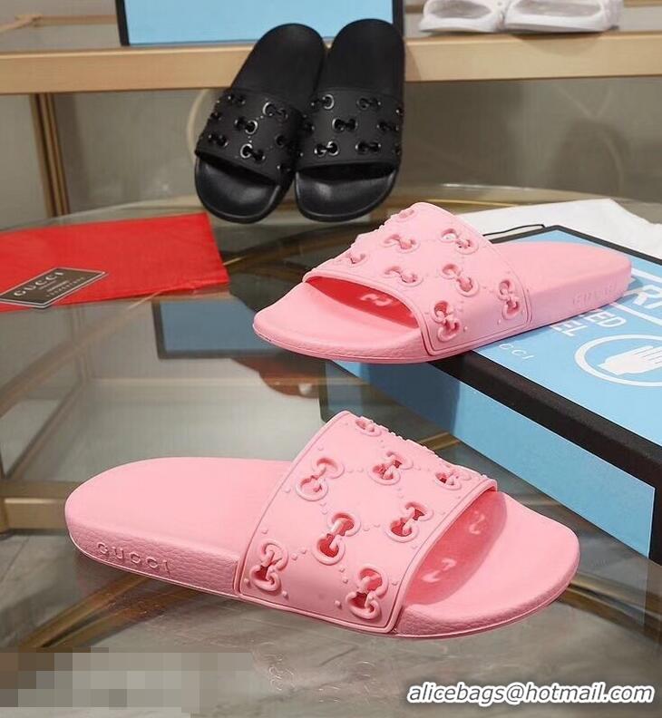 Imitation Discount Gucci Rubber GG Slide Sandals 952730 Pink 2019